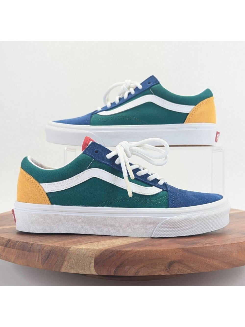 Vans Old Skool Low Sneakers Green Blue Yellow Colorblock Mens 5 Womens 6.5 NWT